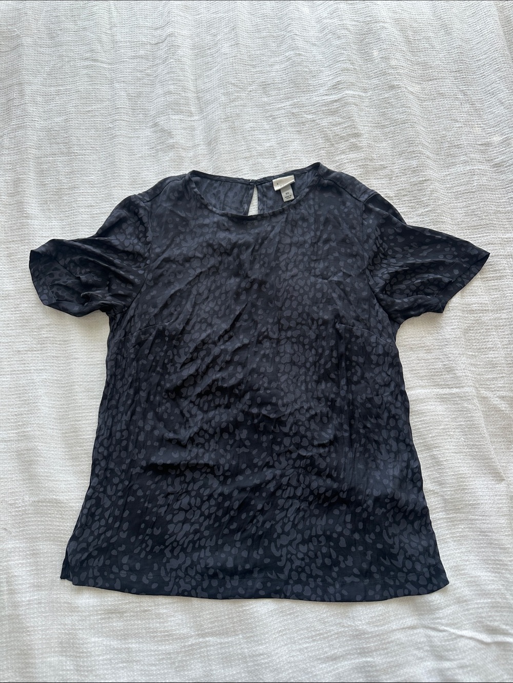 a new day Black Short Sleeve Subtle Animal Print Blouse